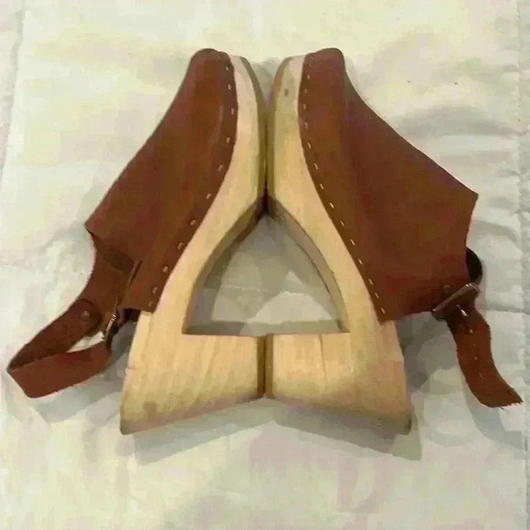 Bryr Suzie Spanish Open Toe Leather Slingback Wood Clogs EU39 - Picture 3 of 5